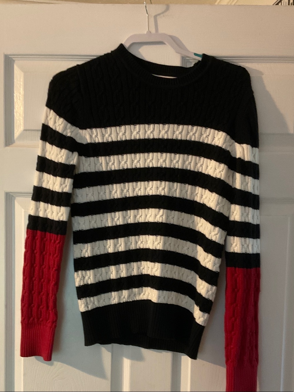 Tommy Hilfiger Navy,White & Red Striped Cable Crewneck Sweater